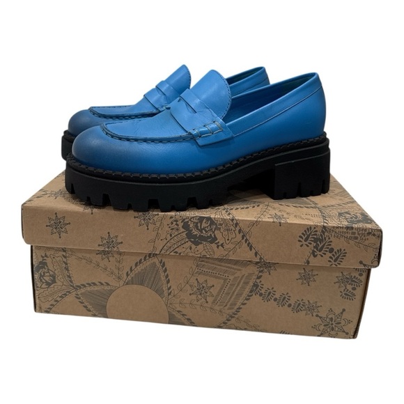 Free People Lyra Lug Sole Leather Loafers in Baywatch Blue size 36 US 6 - Picture 7 of 12